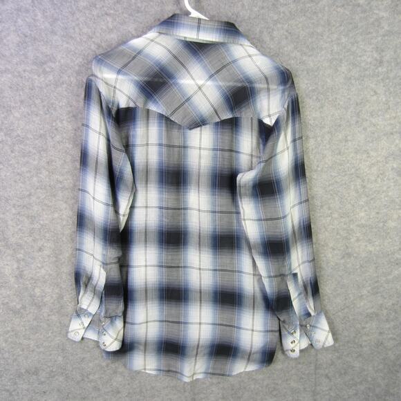 HOLT Shirt Mens Medium Blue Gray Plaid Pearl Snap Western Cowboy Long Sleeve - Picture 8 of 9